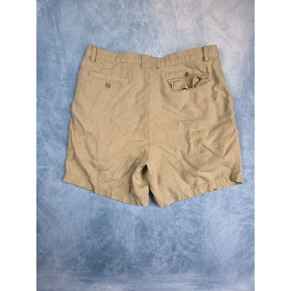 Tommy Bahama Relax Men's Shorts 35 Khaki 100% Silk Pleated Chino